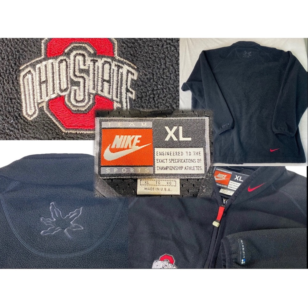 VTG 90s Nike Ohio State Buckeyes Fleece Jacket XL USA Mock Neck Mini Swoosh Zip